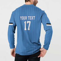 Custom Estonia Football Button Sweatshirt Retro Jersey Blue Version