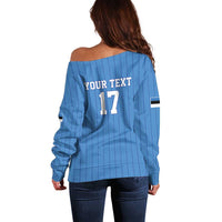 Custom Estonia Football Off Shoulder Sweater Retro Jersey Blue Version