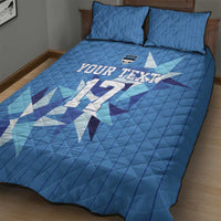 Blue quilt bed set with bold jersey artwork and two matching pillowcases