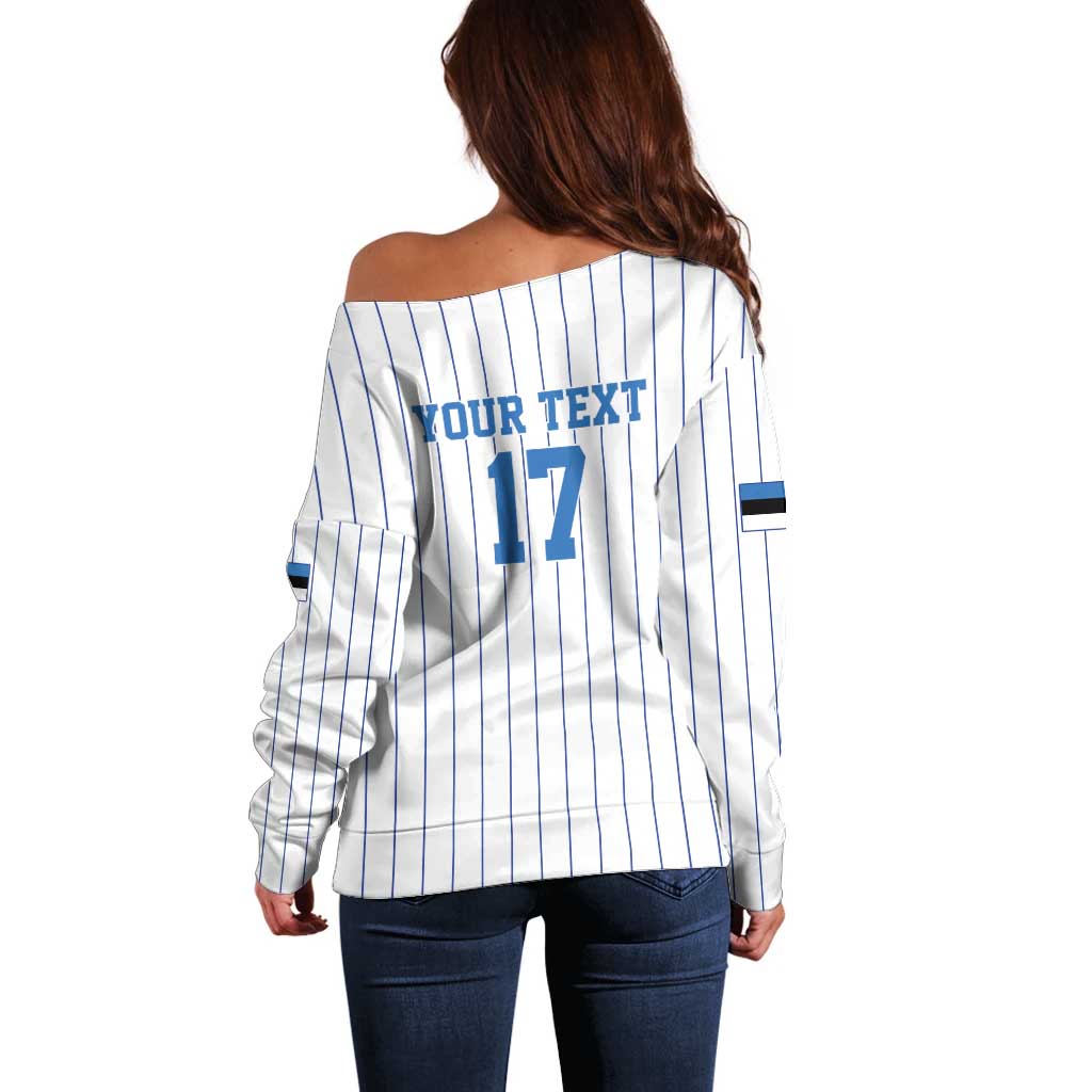Custom Estonia Football Off Shoulder Sweater Retro Jersey White Version