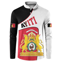 Color-block button sweatshirt with front crest graphic, long sleeves, red/black/white