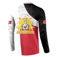 Color-block button sweatshirt with front crest graphic and red hem, long sleeves