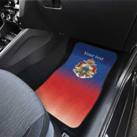 Single rear car mat with blue-red gradient, Haiti crest and “Your text” print
