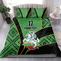 Green and black duvet with rugby-style pattern, number 17, and “YOUR TEXT”
