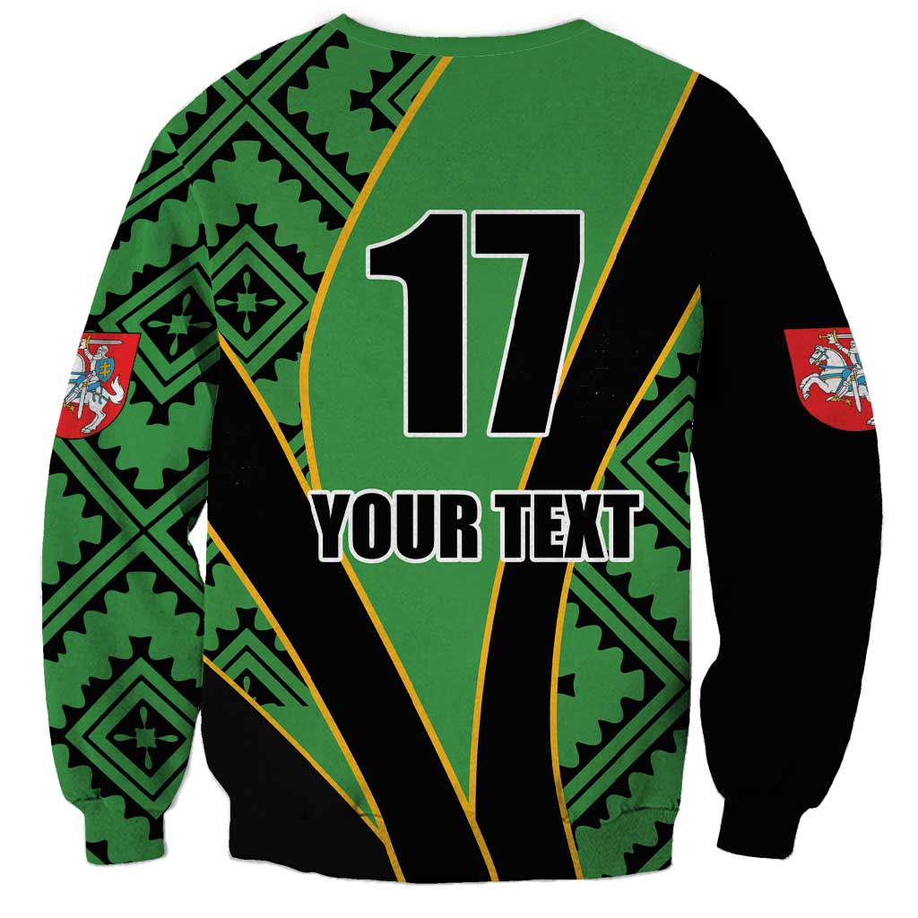 Green rugby sweatshirt back with number 17 and 'YOUR TEXT' print, long sleeves