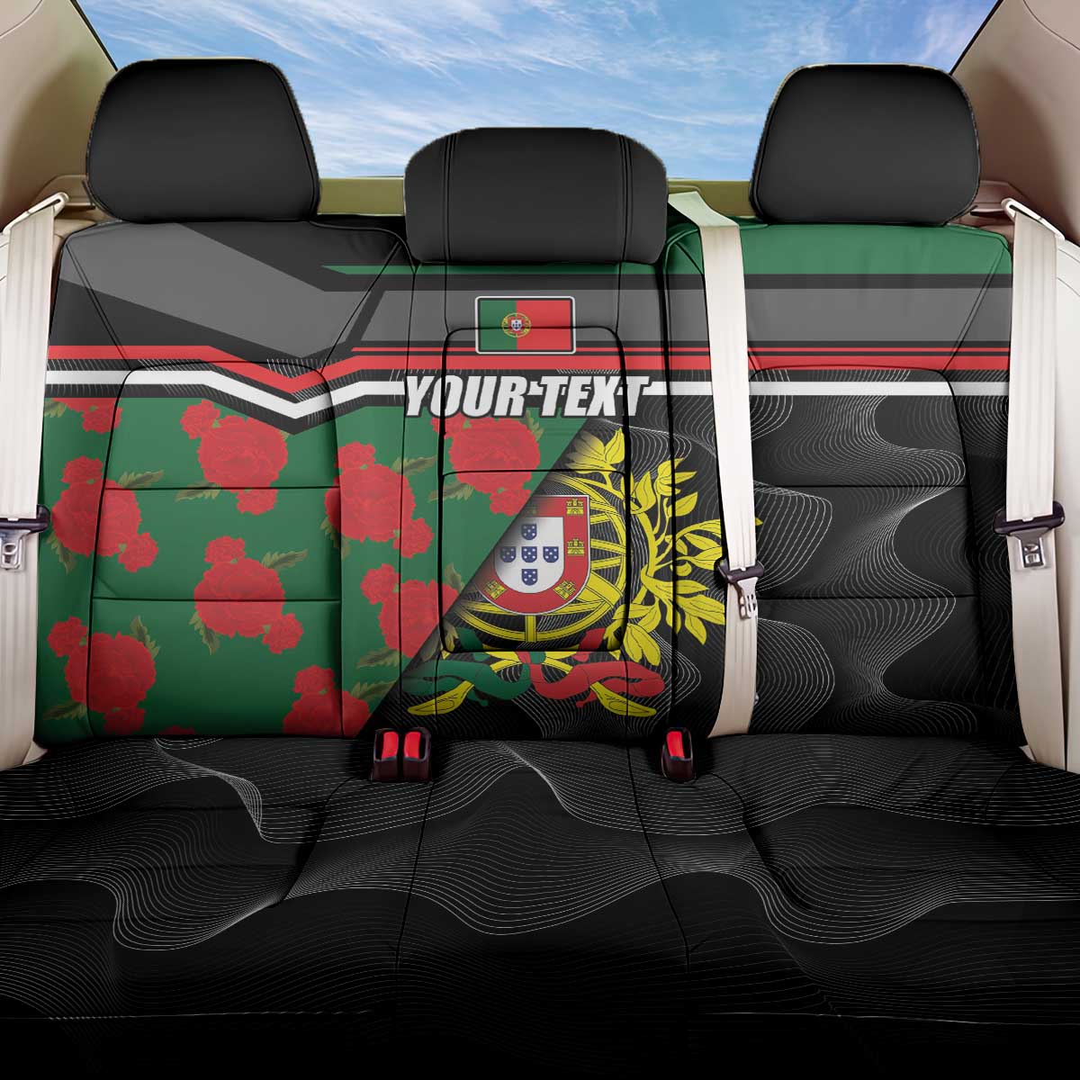 Personalized Portugal Coat of Arms with Carnation Back Car Seat Cover Portuguese Bandeira Verde-Rubra