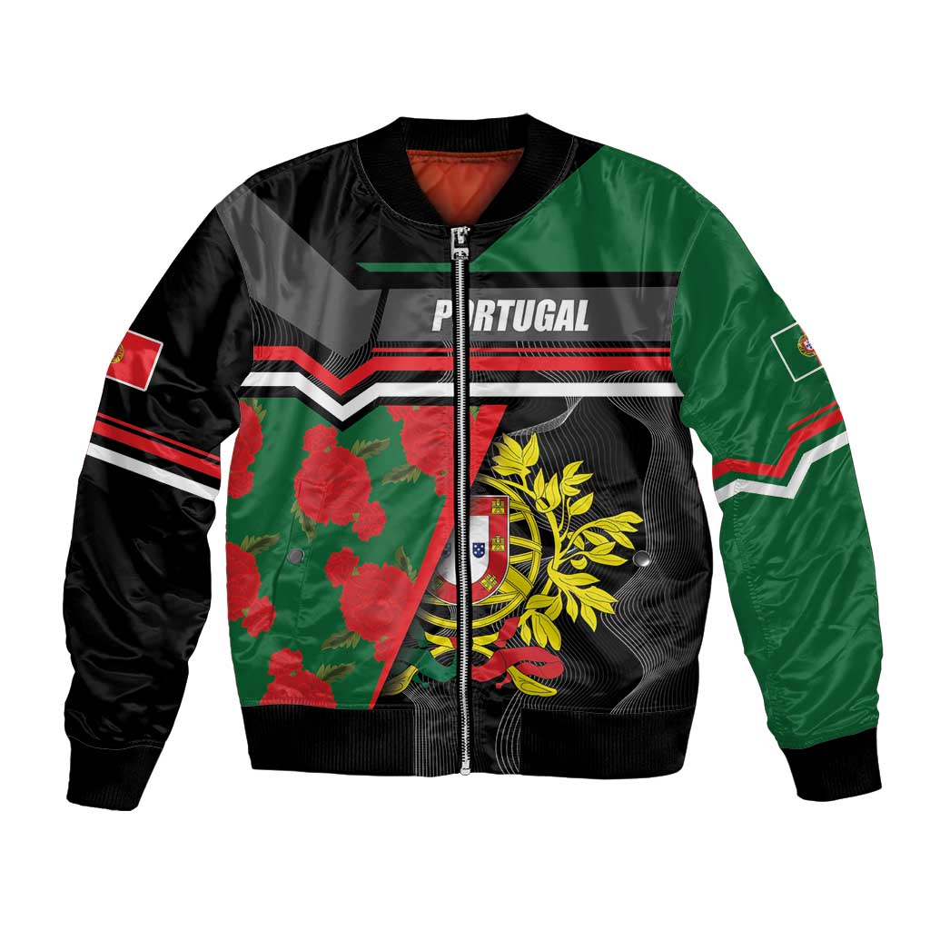 Personalized Portugal Coat of Arms with Carnation Bomber Jacket Portuguese Bandeira Verde-Rubra