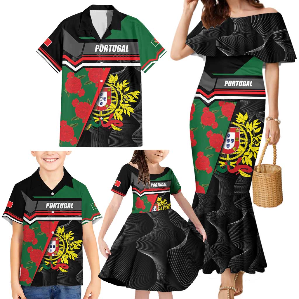 Personalized Portugal Coat of Arms with Carnation Family Matching Mermaid Dress and Hawaiian Shirt Portuguese Bandeira Verde-Rubra