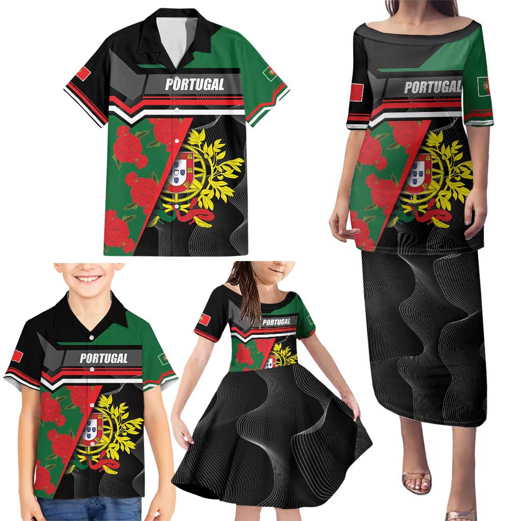 Personalized Portugal Coat of Arms with Carnation Family Matching Puletasi and Hawaiian Shirt Portuguese Bandeira Verde-Rubra