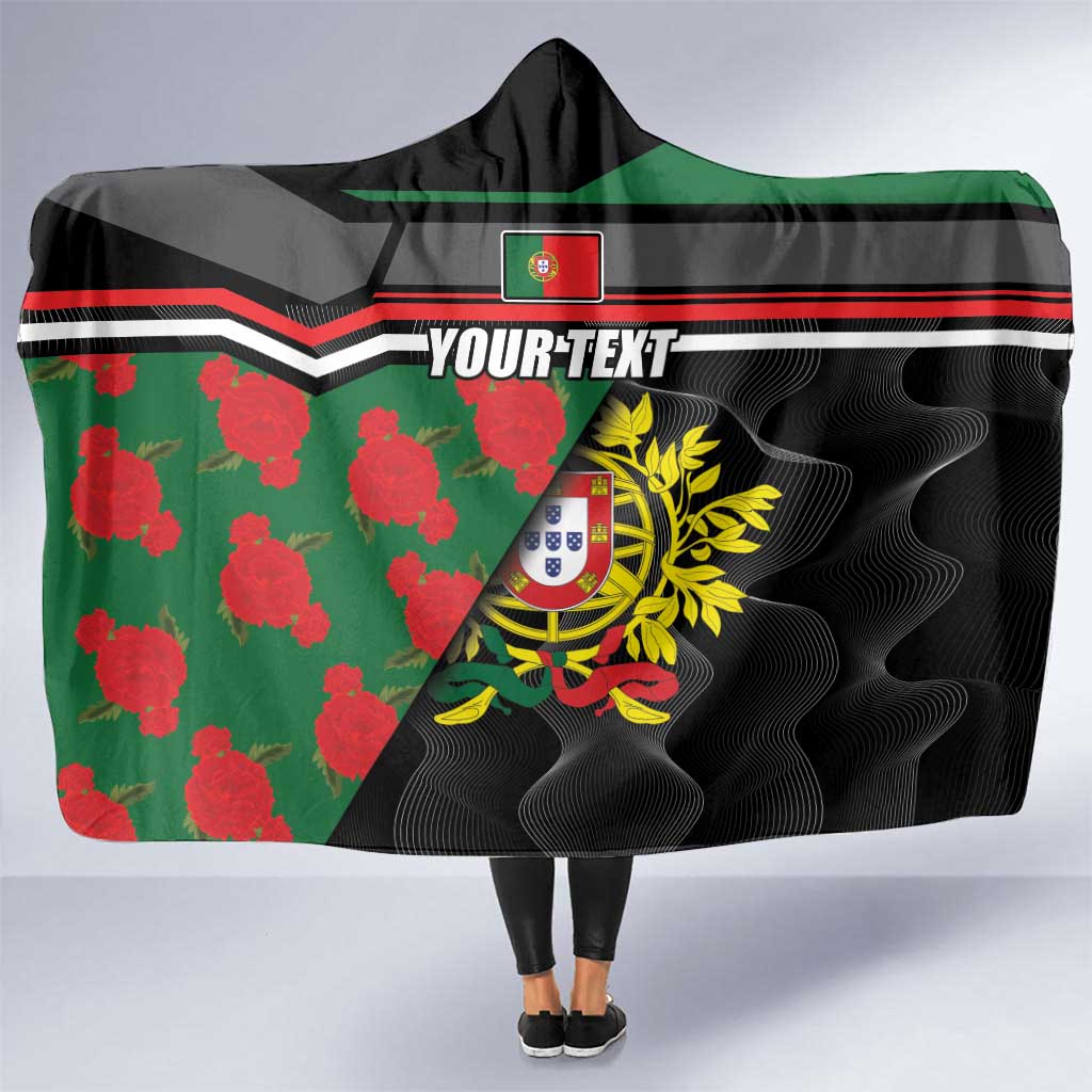 Personalized Portugal Coat of Arms with Carnation Hooded Blanket Portuguese Bandeira Verde-Rubra