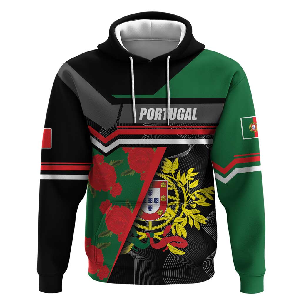 Personalized Portugal Coat of Arms with Carnation Hoodie Portuguese Bandeira Verde-Rubra