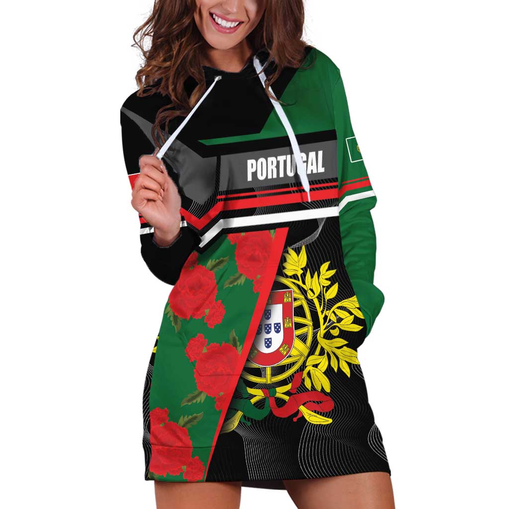 Personalized Portugal Coat of Arms with Carnation Hoodie Dress Portuguese Bandeira Verde-Rubra