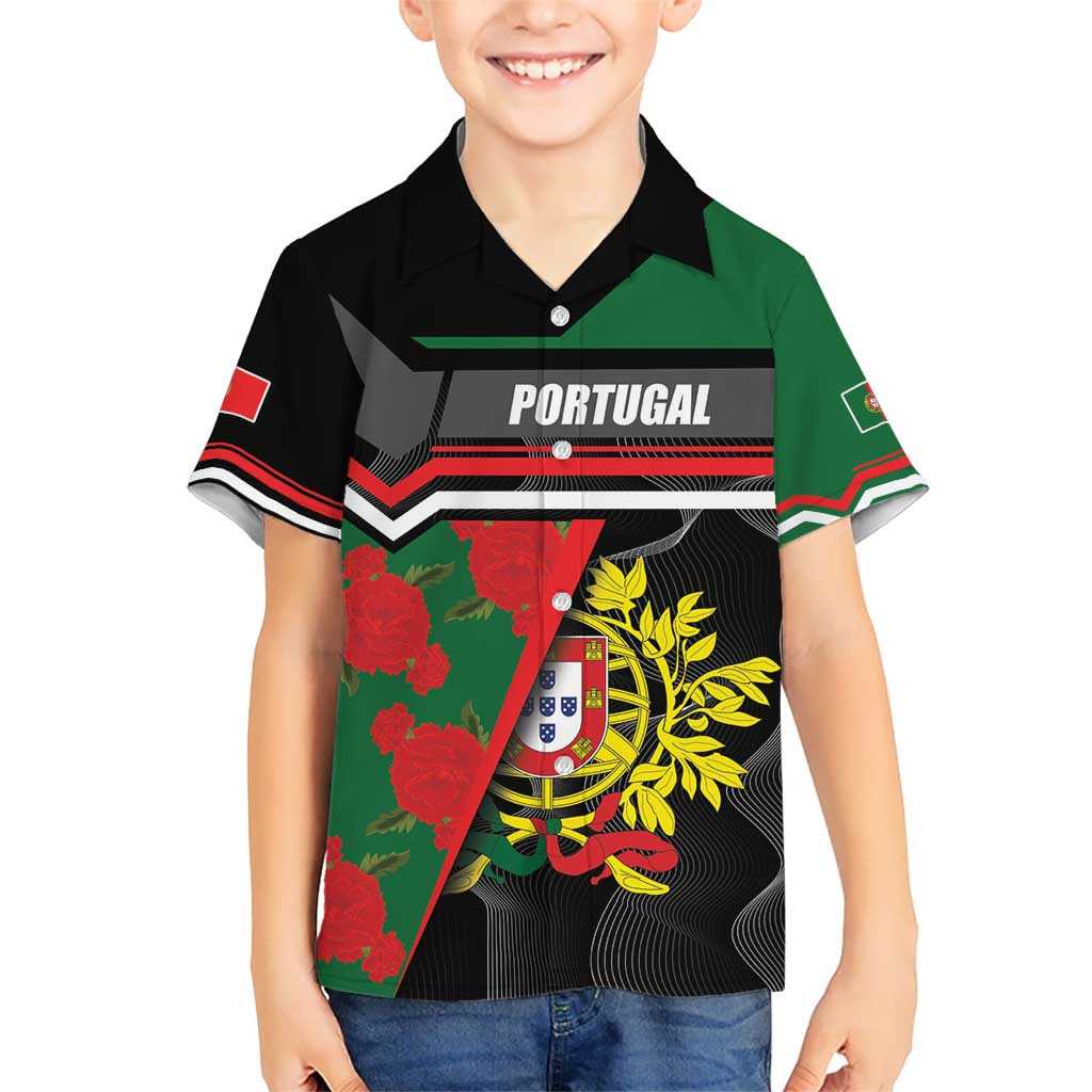 Personalized Portugal Coat of Arms with Carnation Kid Hawaiian Shirt Portuguese Bandeira Verde-Rubra