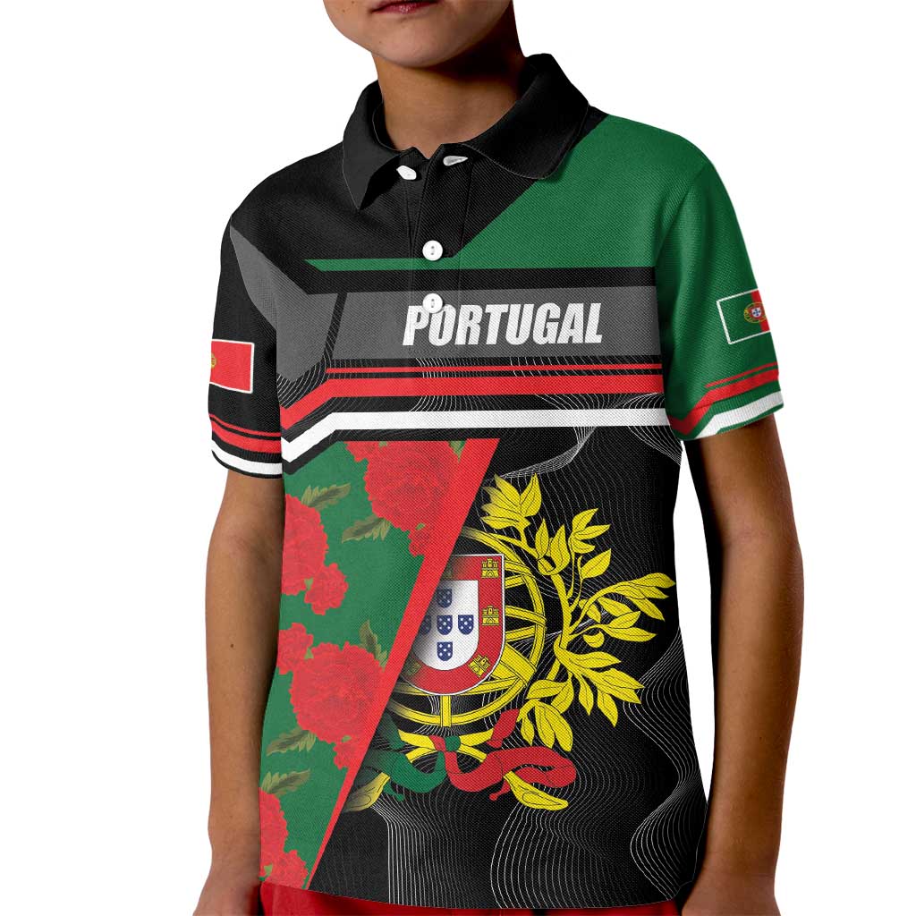 Personalized Portugal Coat of Arms with Carnation Kid Polo Shirt Portuguese Bandeira Verde-Rubra