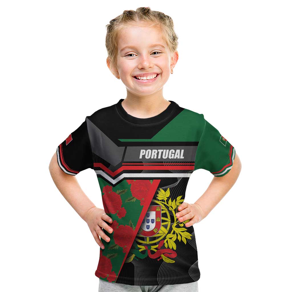 Personalized Portugal Coat of Arms with Carnation Kid T Shirt Portuguese Bandeira Verde-Rubra