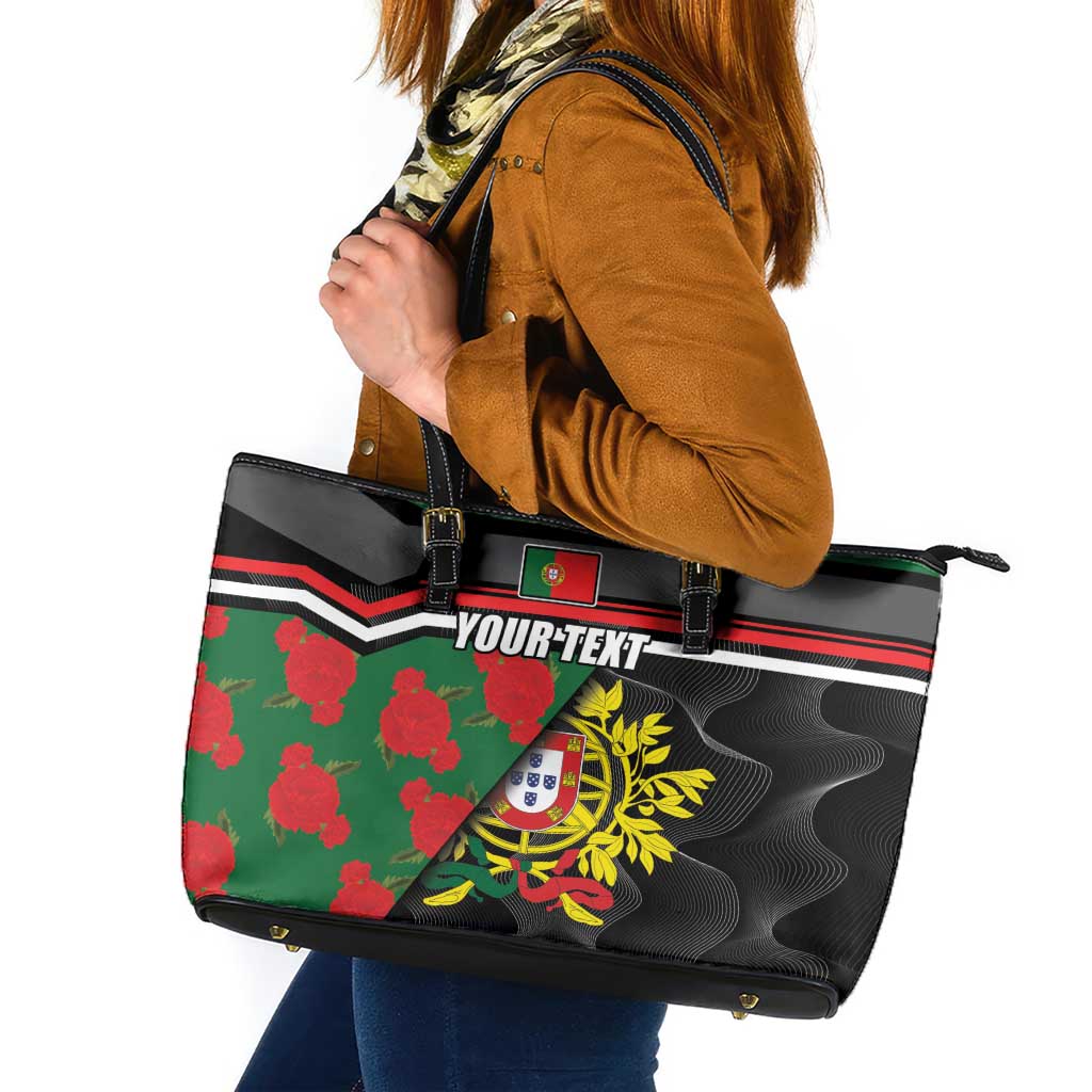 Personalized Portugal Coat of Arms with Carnation Leather Tote Bag Portuguese Bandeira Verde-Rubra