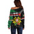 Personalized Portugal Coat of Arms with Carnation Off Shoulder Sweater Portuguese Bandeira Verde-Rubra