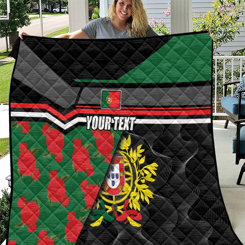 Personalized Portugal Coat of Arms with Carnation Quilt Portuguese Bandeira Verde-Rubra