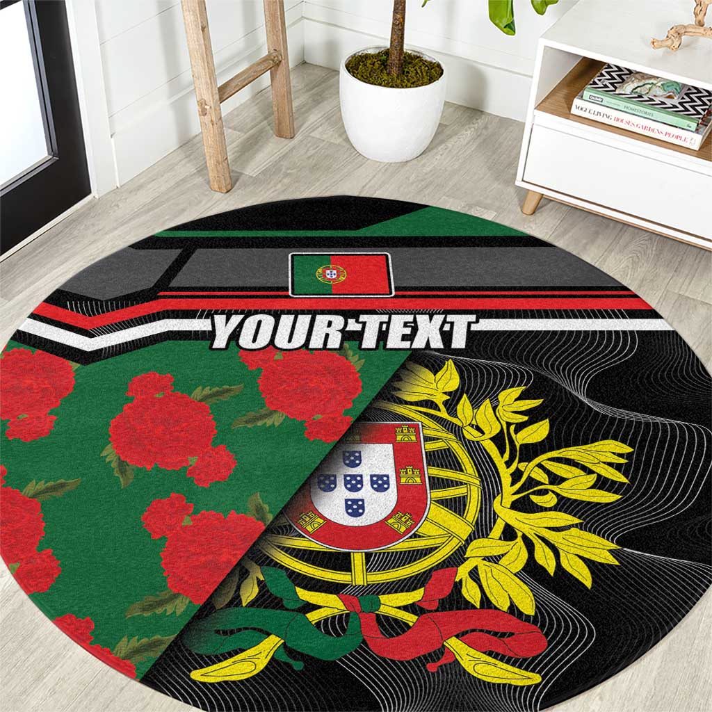 Personalized Portugal Coat of Arms with Carnation Round Carpet Portuguese Bandeira Verde-Rubra