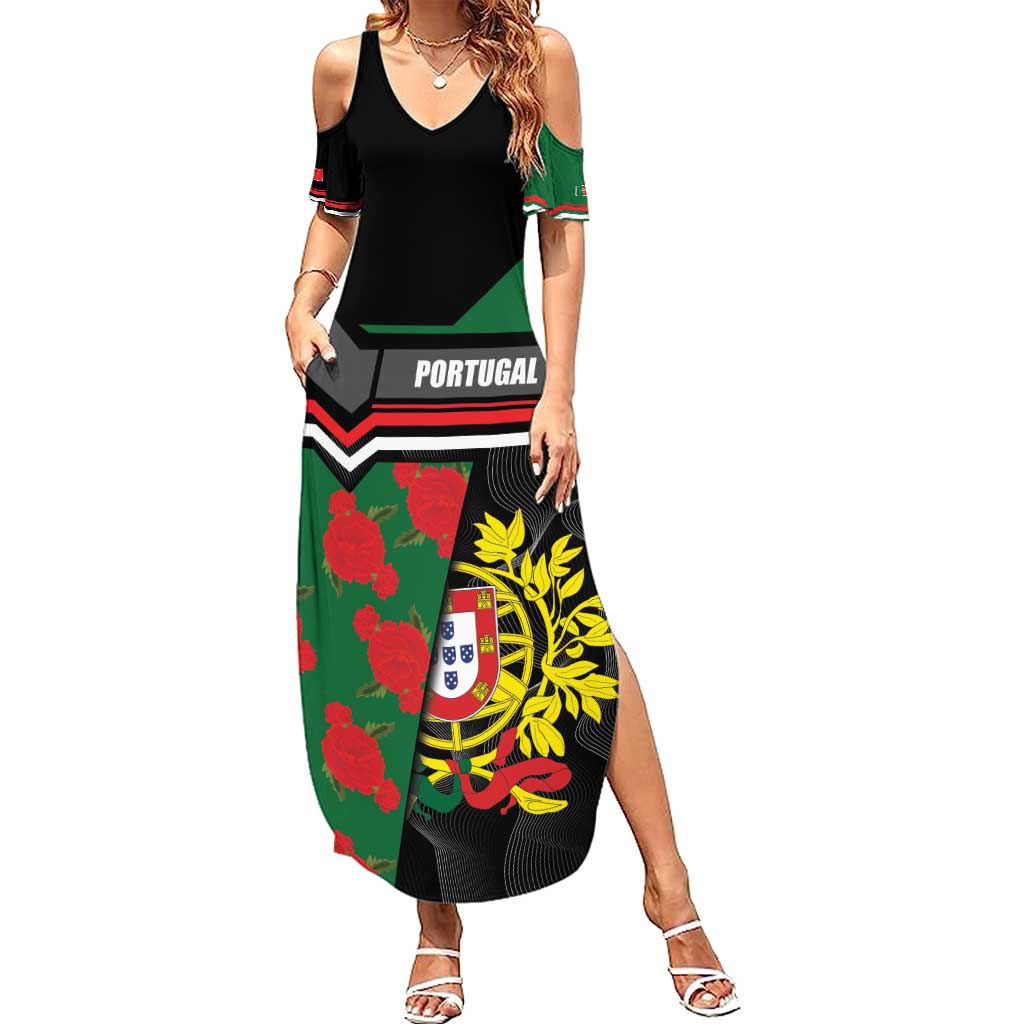 Personalized Portugal Coat of Arms with Carnation Summer Maxi Dress Portuguese Bandeira Verde-Rubra