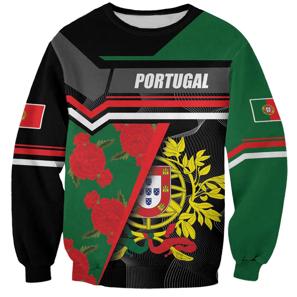 Personalized Portugal Coat of Arms with Carnation Sweatshirt Portuguese Bandeira Verde-Rubra