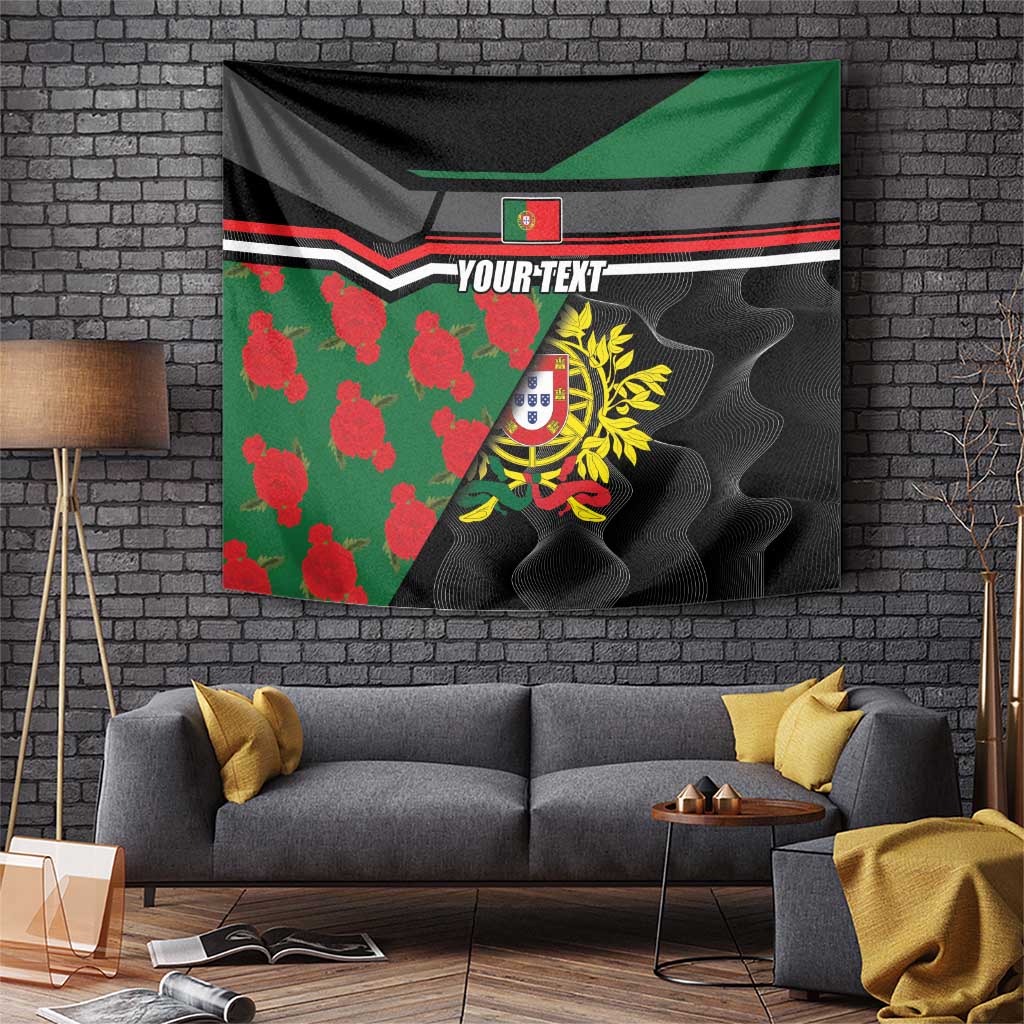 Personalized Portugal Coat of Arms with Carnation Tapestry Portuguese Bandeira Verde-Rubra