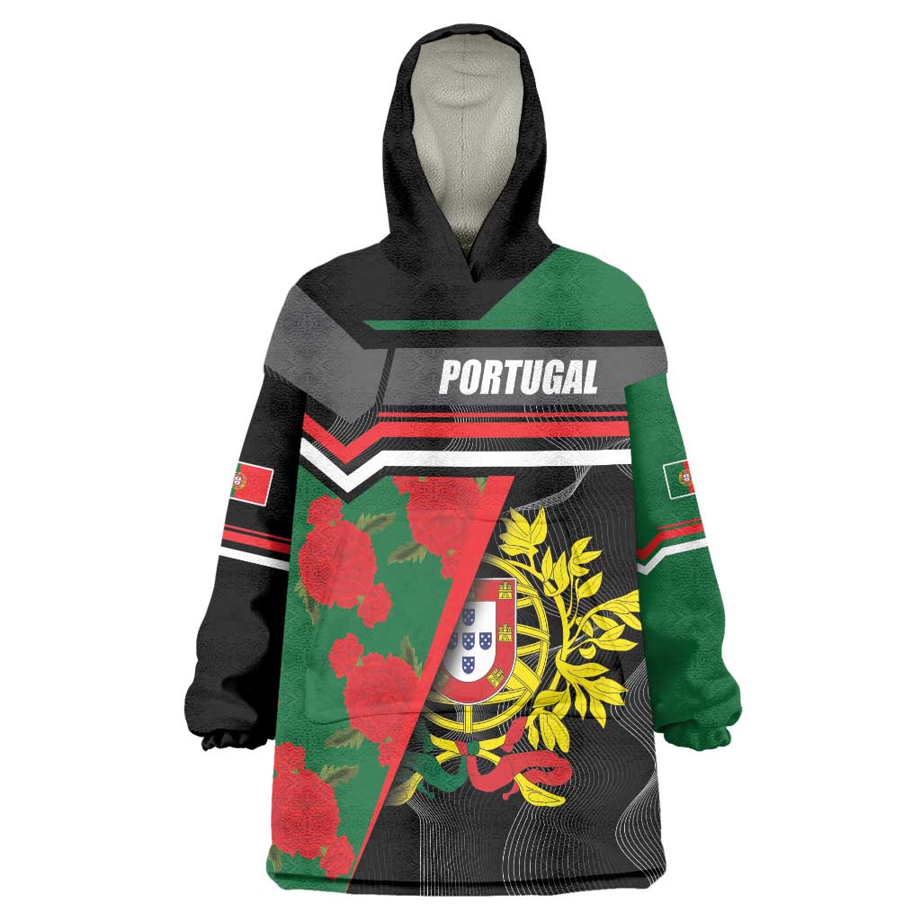 Personalized Portugal Coat of Arms with Carnation Wearable Blanket Hoodie Portuguese Bandeira Verde-Rubra