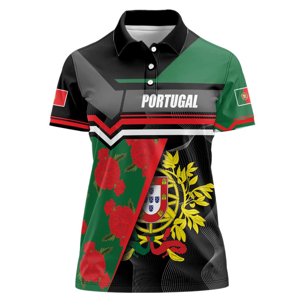 Personalized Portugal Coat of Arms with Carnation Women Polo Shirt Portuguese Bandeira Verde-Rubra