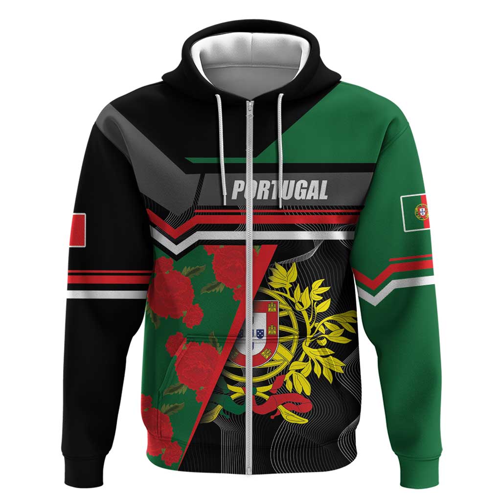 Personalized Portugal Coat of Arms with Carnation Zip Hoodie Portuguese Bandeira Verde-Rubra