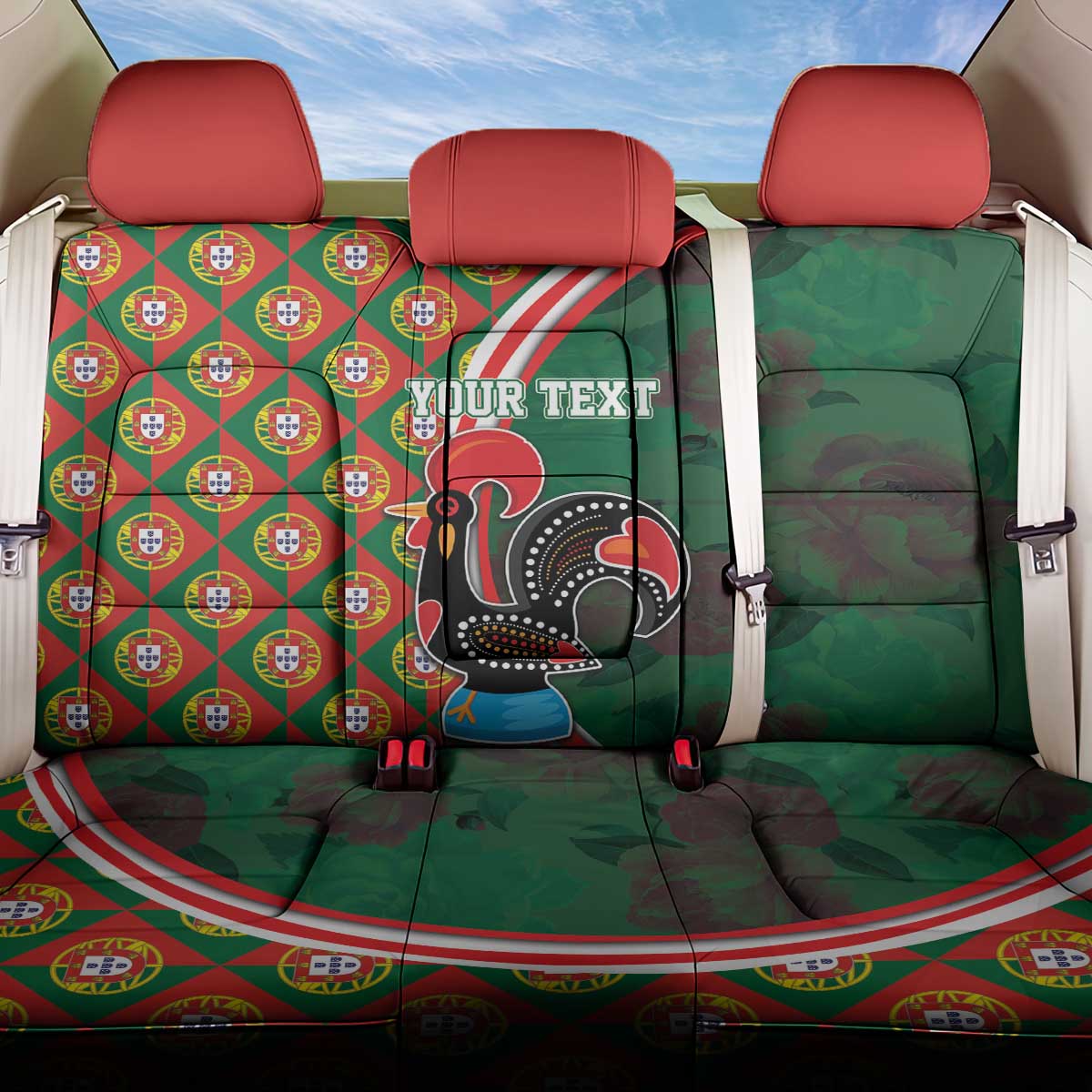 Personalized Portugal Rooster of Barcelos Back Car Seat Cover Portuguese Flag