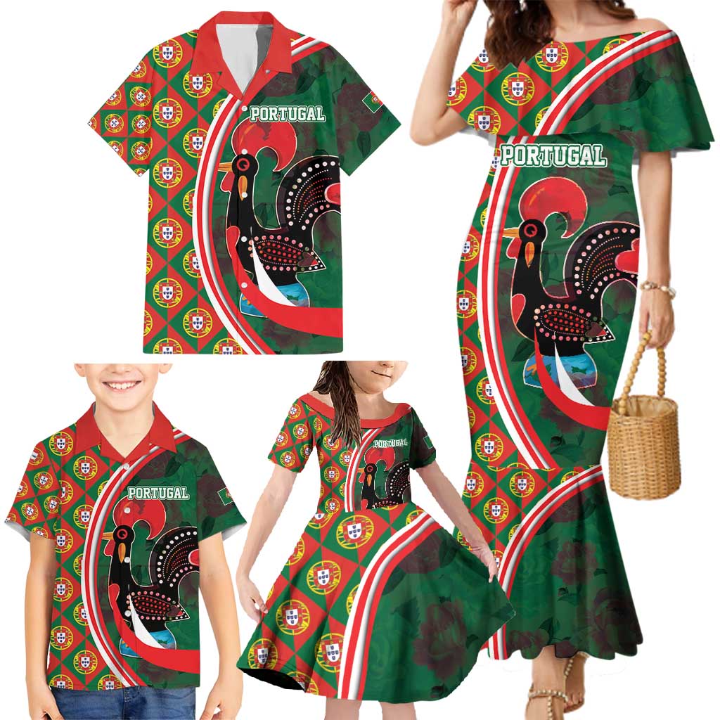 Personalized Portugal Rooster of Barcelos Family Matching Mermaid Dress and Hawaiian Shirt Portuguese Flag