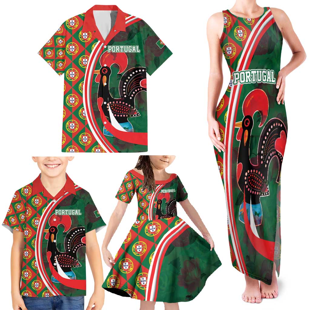 Personalized Portugal Rooster of Barcelos Family Matching Tank Maxi Dress and Hawaiian Shirt Portuguese Flag