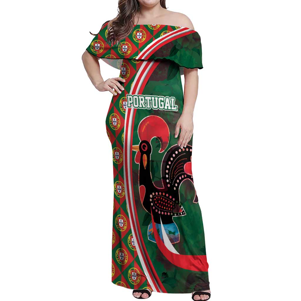 Personalized Portugal Rooster of Barcelos Off Shoulder Maxi Dress Portuguese Flag