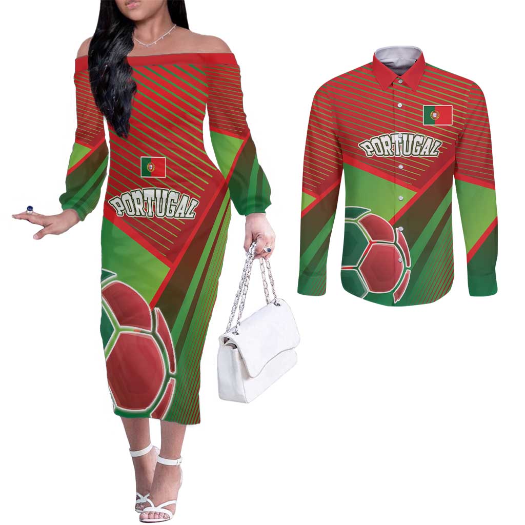 Custom Portugal Football Go Champions Couples Matching Off The Shoulder Long Sleeve Dress and Long Sleeve Button Shirt Sporty Style