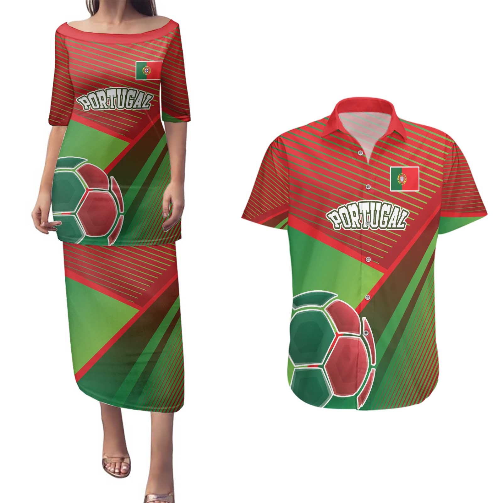 Custom Portugal Football Go Champions Couples Matching Puletasi and Hawaiian Shirt Sporty Style