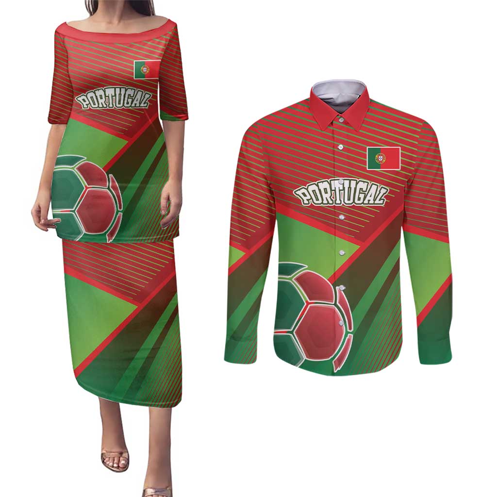 Custom Portugal Football Go Champions Couples Matching Puletasi and Long Sleeve Button Shirt Sporty Style