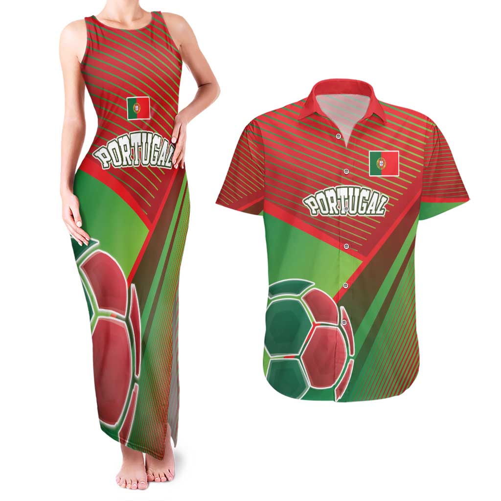 Custom Portugal Football Go Champions Couples Matching Tank Maxi Dress and Hawaiian Shirt Sporty Style