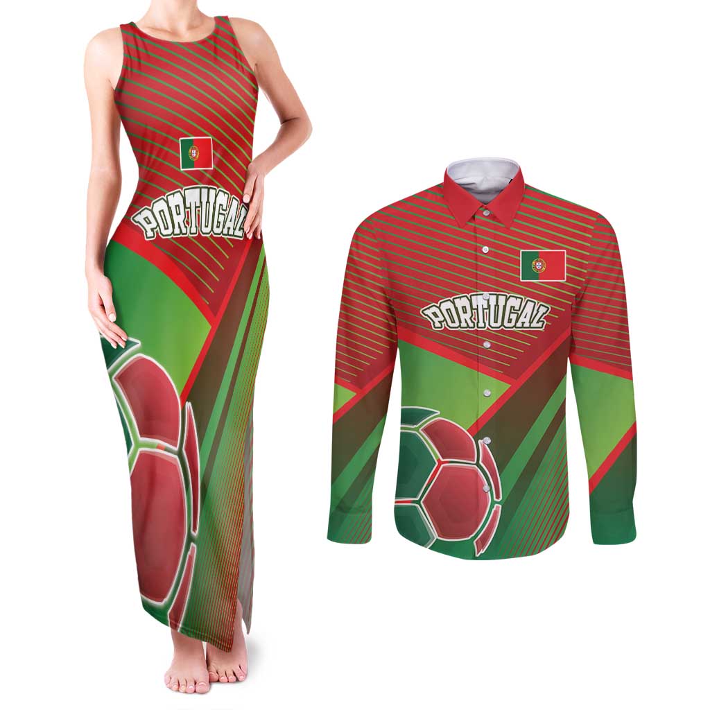 Custom Portugal Football Go Champions Couples Matching Tank Maxi Dress and Long Sleeve Button Shirt Sporty Style