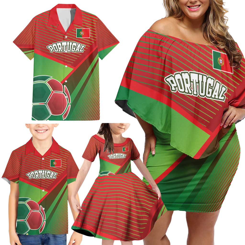 Custom Portugal Football Go Champions Family Matching Off Shoulder Short Dress and Hawaiian Shirt Sporty Style