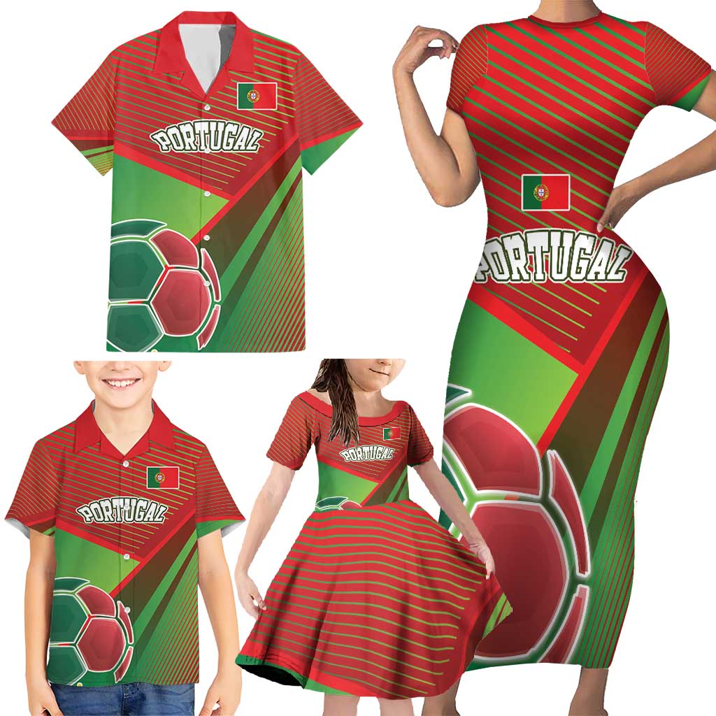 Custom Portugal Football Go Champions Family Matching Short Sleeve Bodycon Dress and Hawaiian Shirt Sporty Style