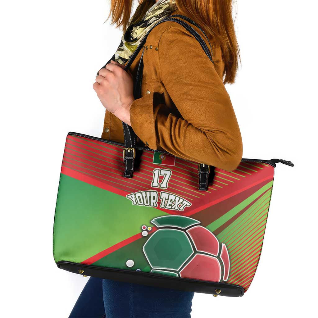 Custom Portugal Football Go Champions Leather Tote Bag Sporty Style