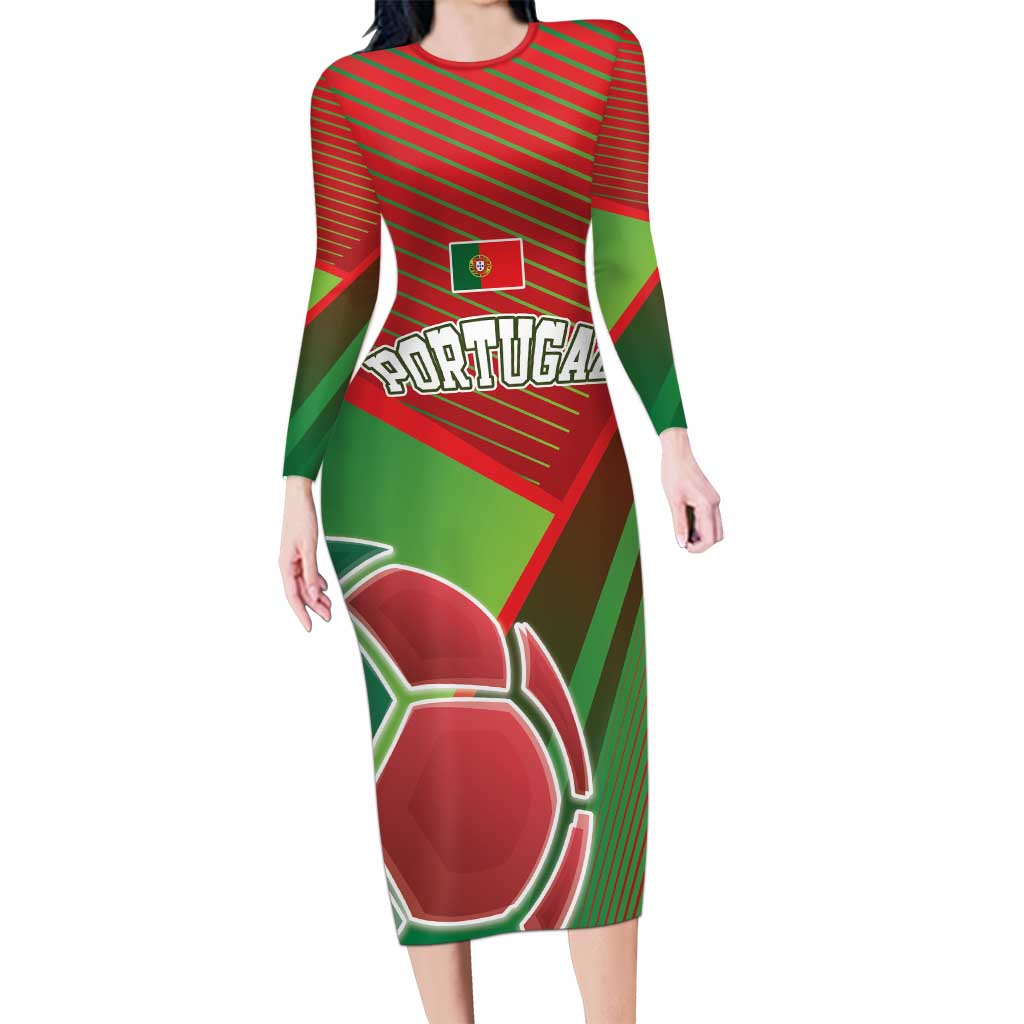 Custom Portugal Football Go Champions Long Sleeve Bodycon Dress Sporty Style