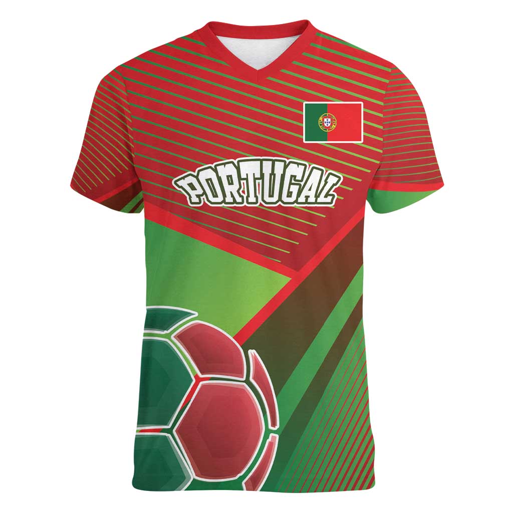 Custom Portugal Football Go Champions Women V-Neck T-Shirt Sporty Style