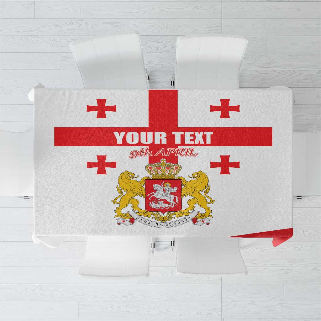 White tablecloth with red cross stripes, coat of arms crest, and Unity Day date
