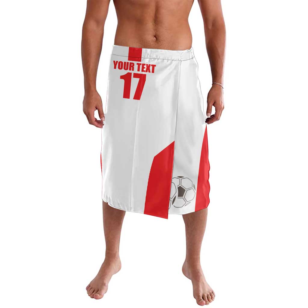 White sports lavalava with red panels, soccer ball print, and '17'.