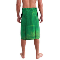 Green lavalava skirt with elastic waistband, sheer panel and stitched hem