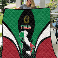 Italian-themed quilt blanket with green, white, red panels and black crest center