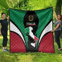 Italian-themed quilt blanket fully spread outdoors with black crest and Italia emblem
