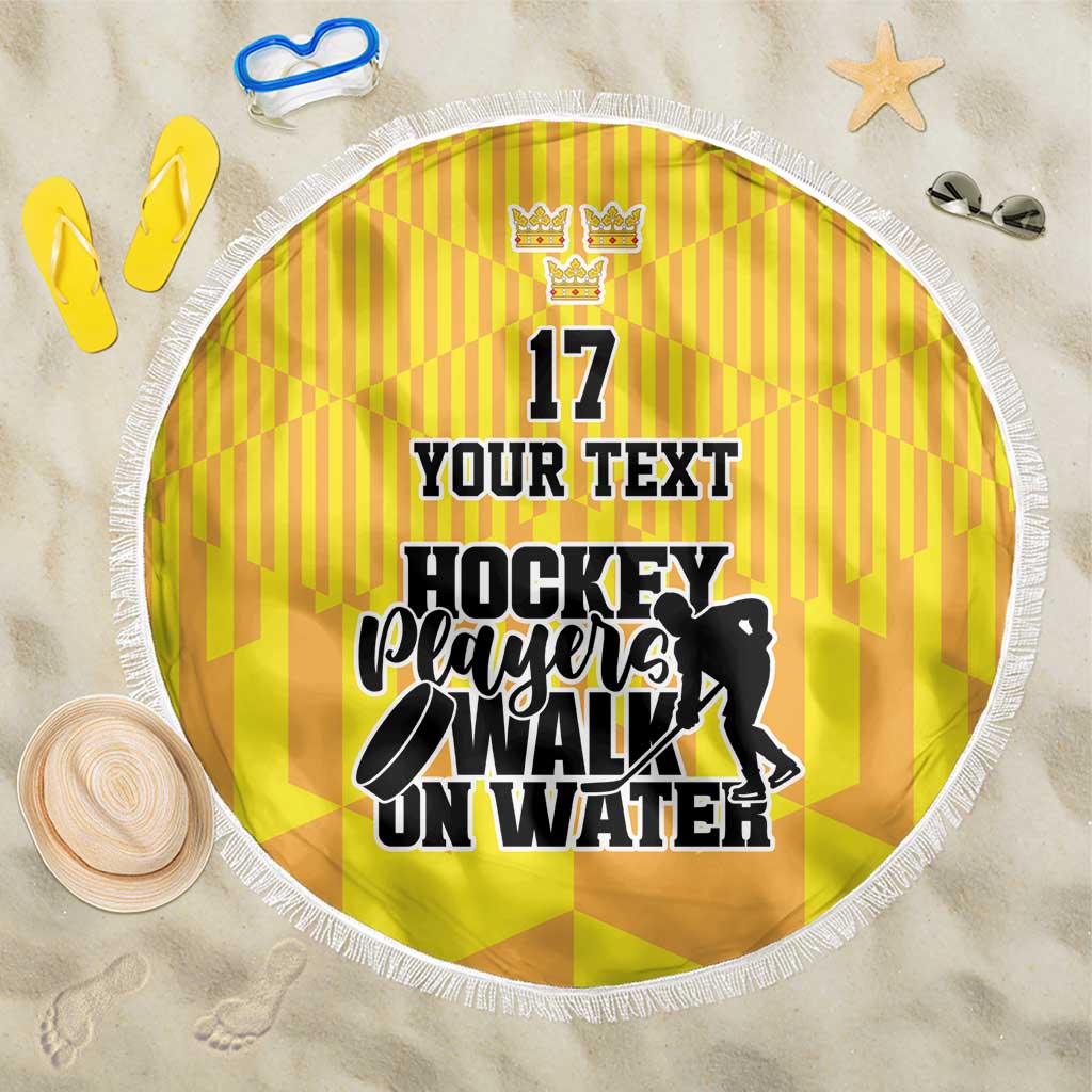 Custom Sweden Ice Hokey Go Champions Beach Blanket Gold Style