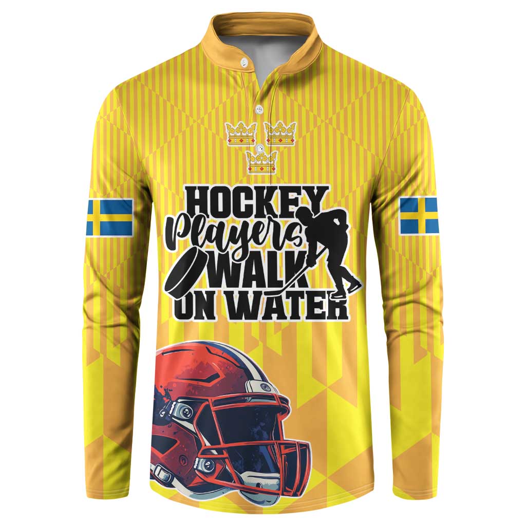 Custom Sweden Ice Hokey Go Champions Button Sweatshirt Gold Style